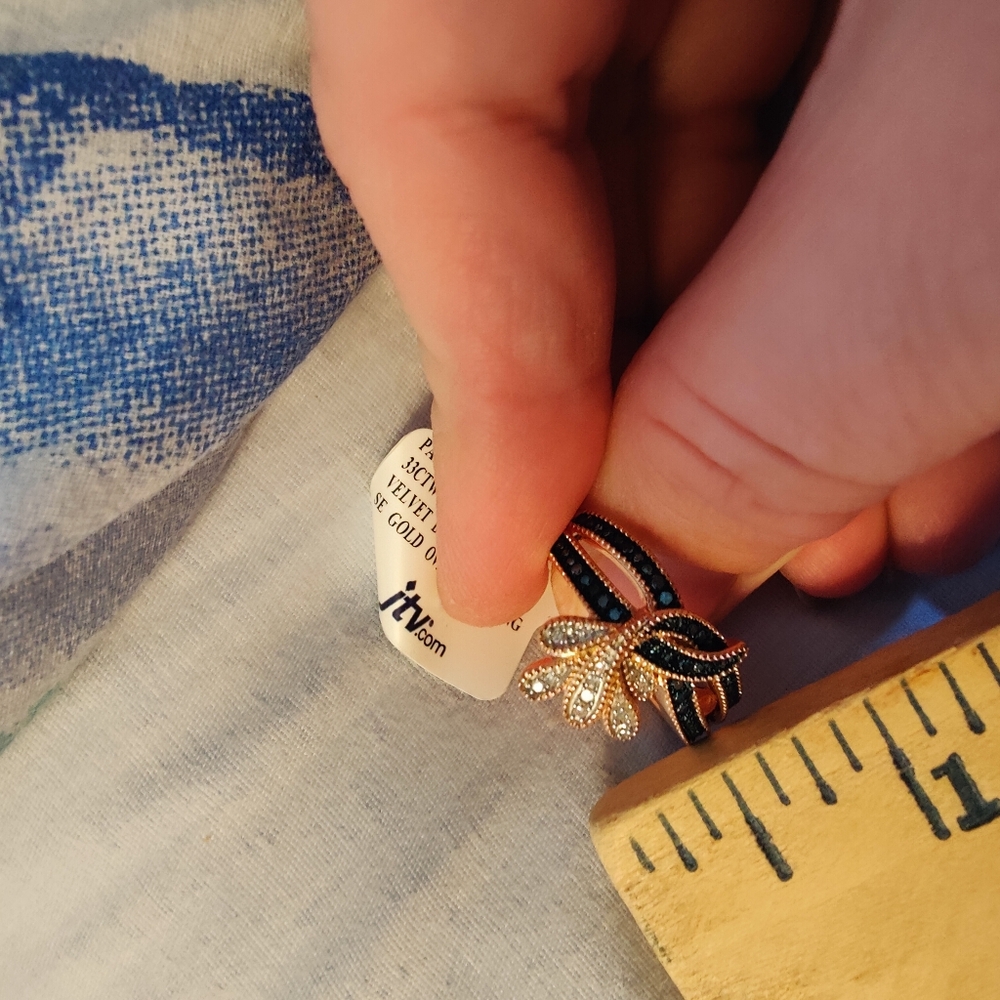Park avenue round white and blue diamond rose gold over sterling silver ring, 9 - Picture 6 of 6